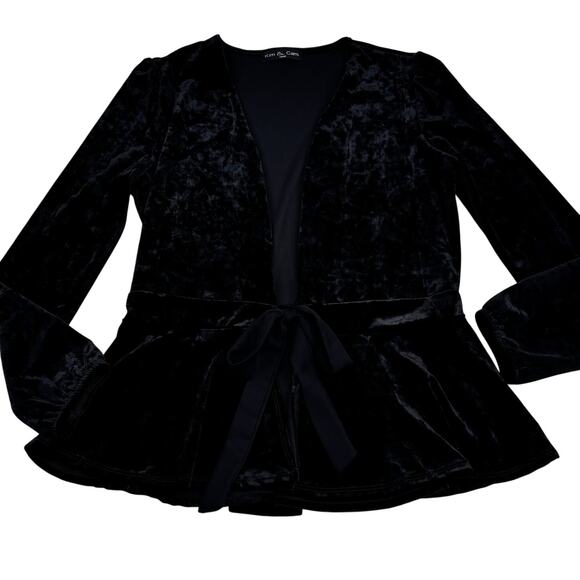 Kim & Cami Black Crushed Velvet Tie Front Peplum Dressy Jacket Women's Small - Picture 1 of 7
